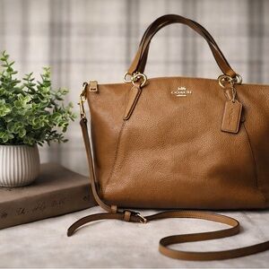 Coach Tan Pebbled Leather Tote with Gold Hardware